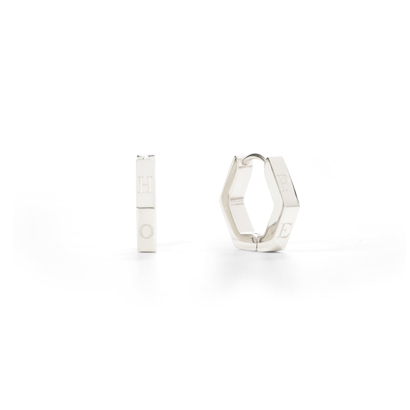 Hope in a Hexagon Huggie Earrings