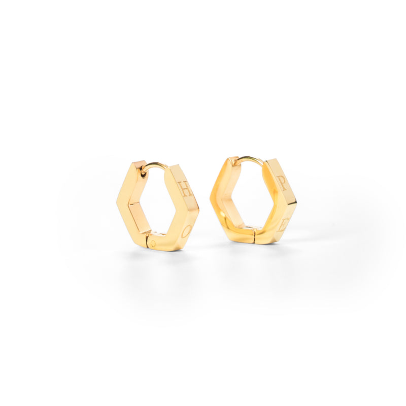 Hope in a Hexagon Huggie Earrings