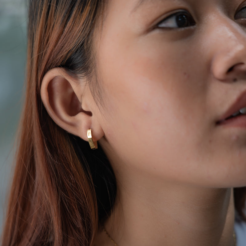 Hope in a Hexagon Huggie Earrings